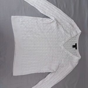 Willi Smith White Cable Knit V-Neck Sweater